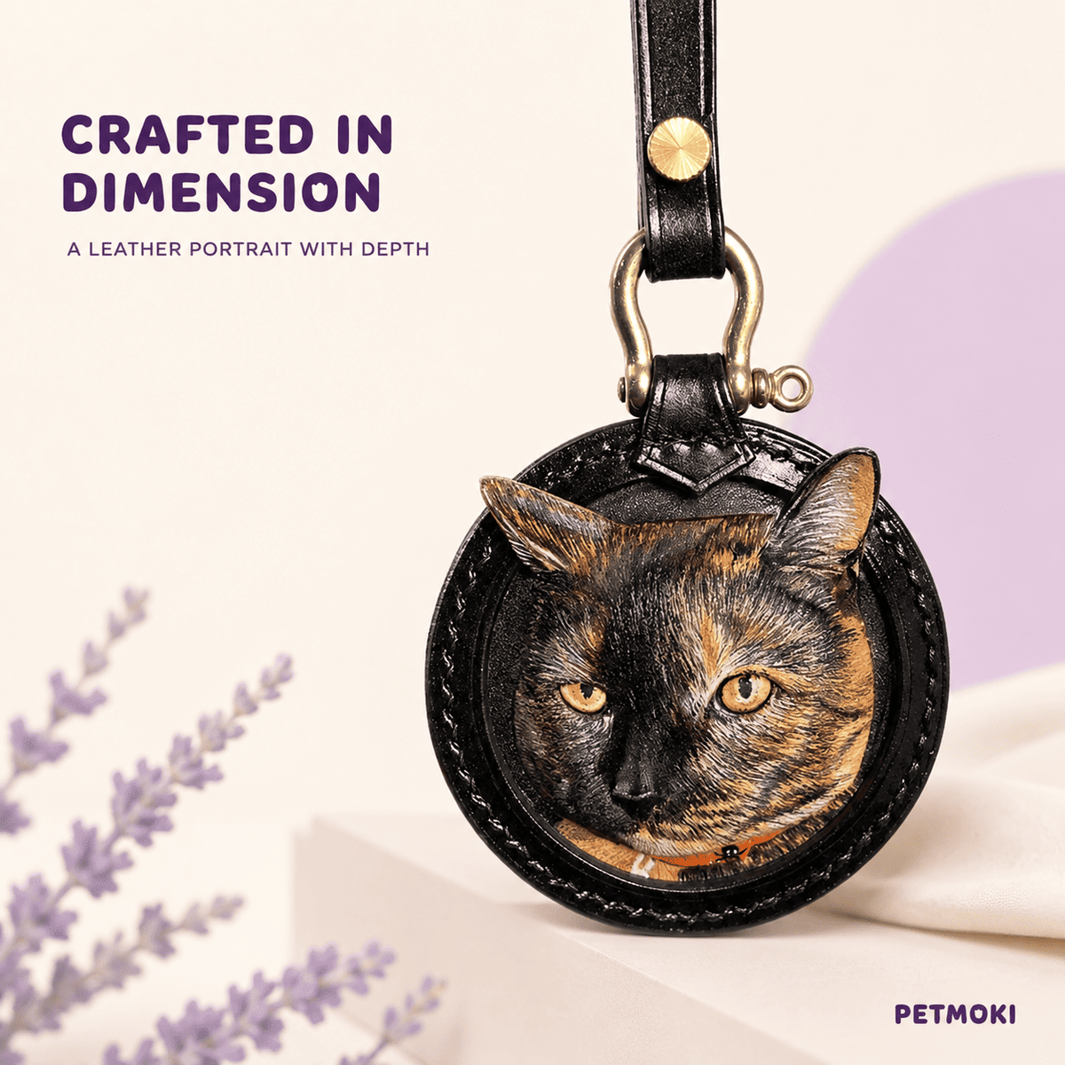 Custom Classic Round 3D Leather Pet Portrait Keepsake