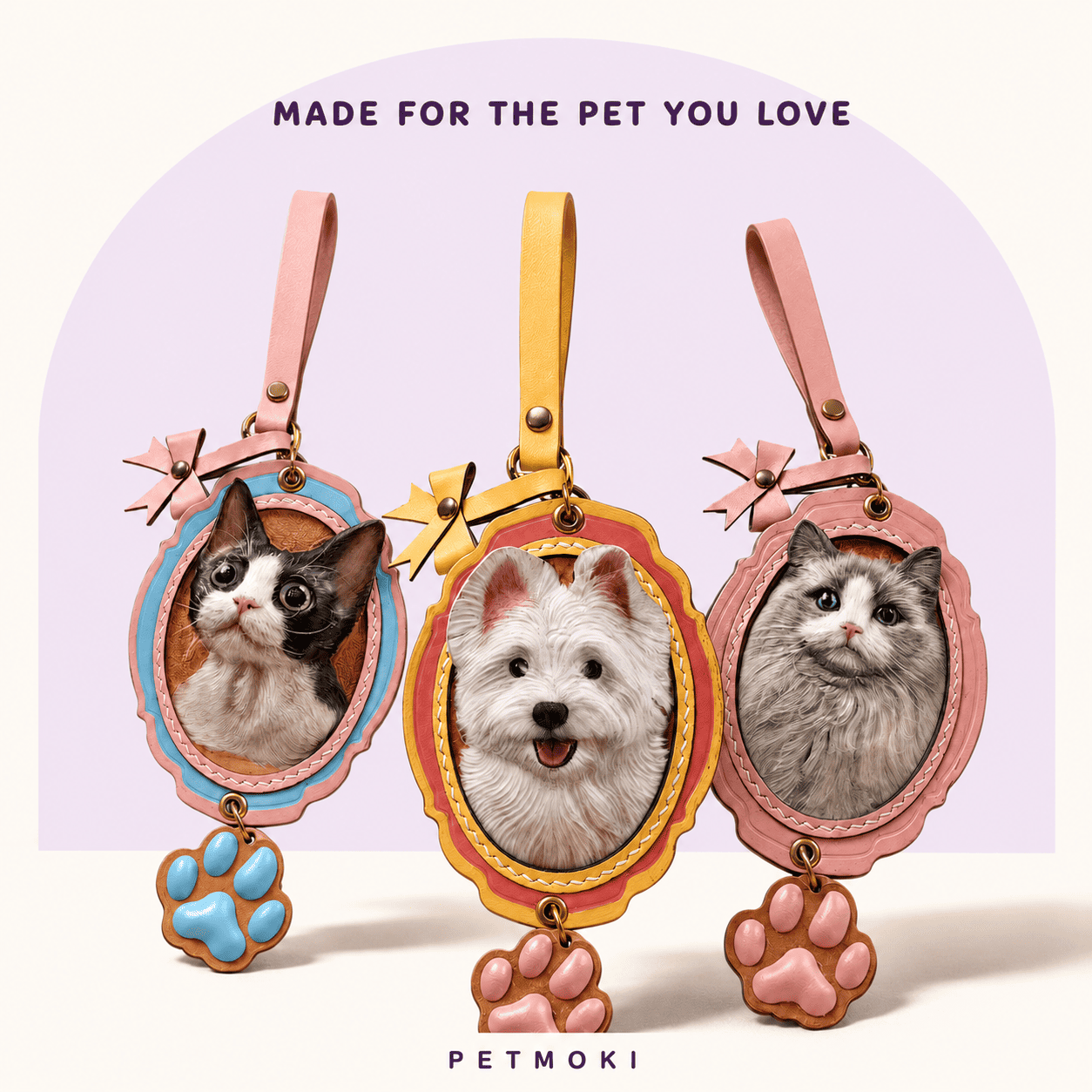 Custom Bow & Paw 3D Leather Pet Portrait Keepsake