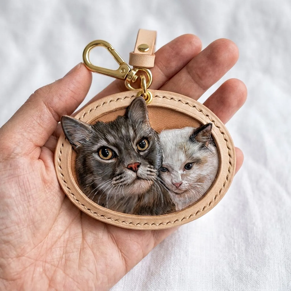 Personalized two-pet Pet Portrait Keepsake with metal hanging hardware