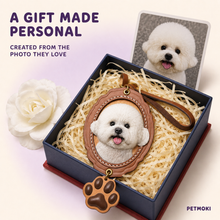 Custom Bow & Paw 3D Leather Pet Portrait Keepsake