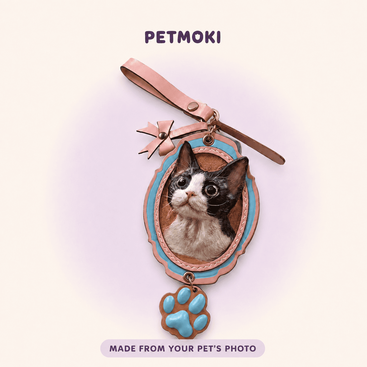 Custom Bow & Paw 3D Leather Pet Portrait Keepsake