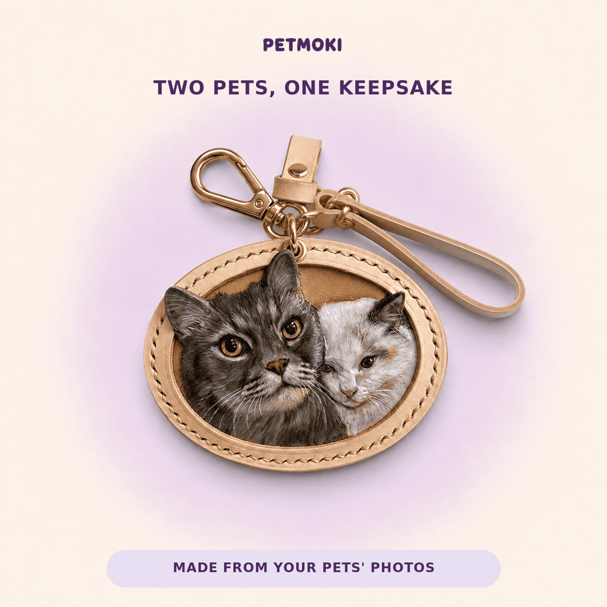 Custom Two-Pet 3D Leather Portrait Keepsake