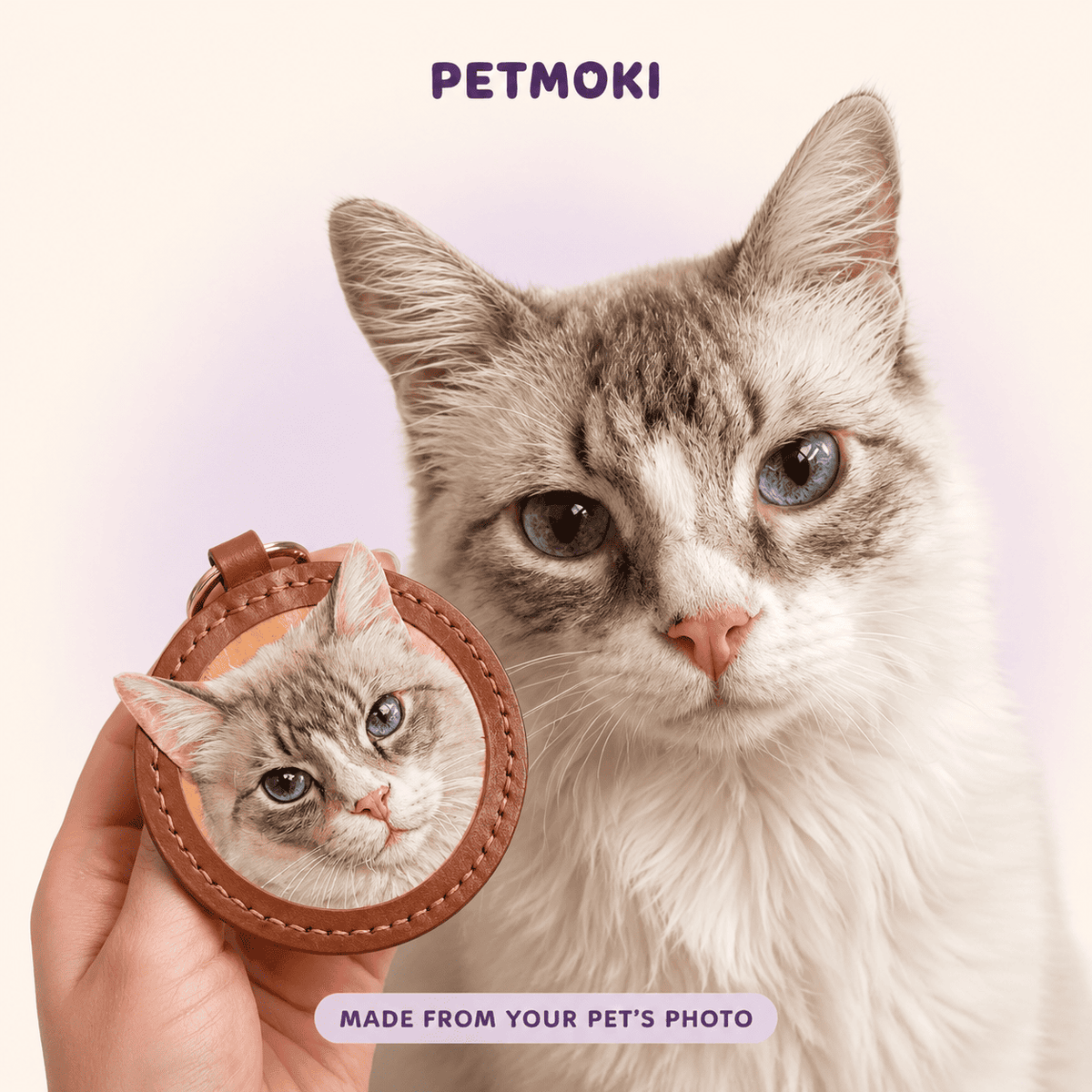 Custom Classic Round 3D Leather Pet Portrait Keepsake