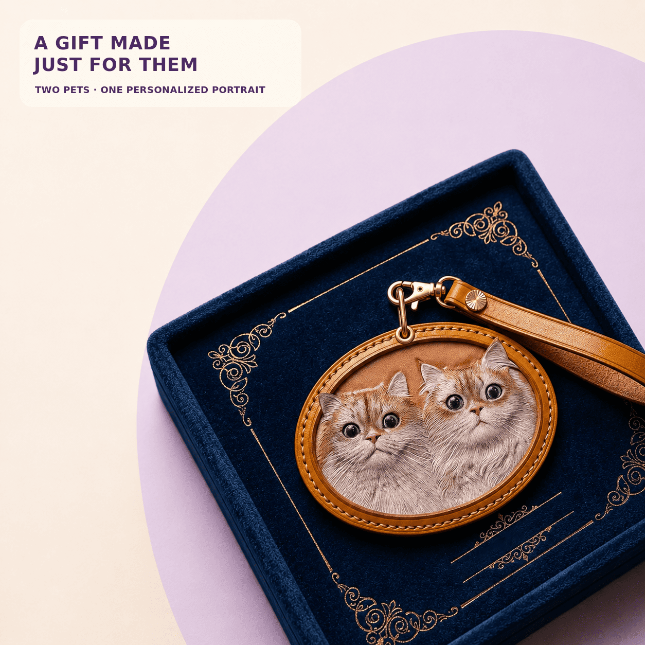 Custom Two-Pet 3D Leather Portrait Keepsake
