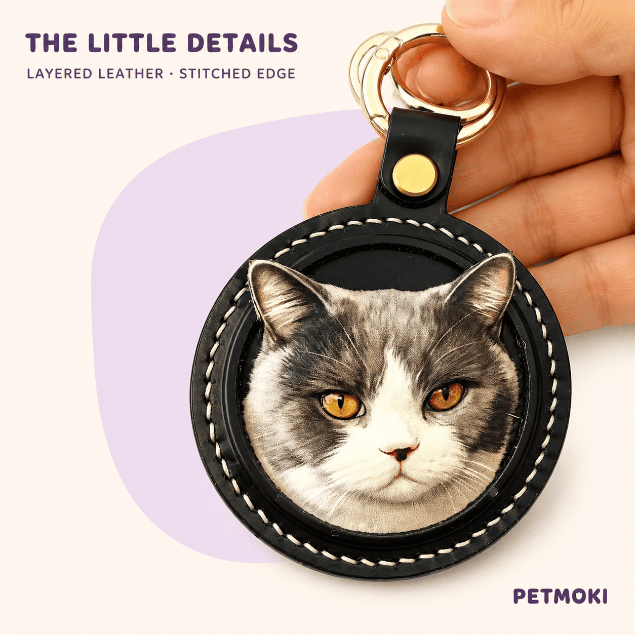 Custom Classic Round 3D Leather Pet Portrait Keepsake