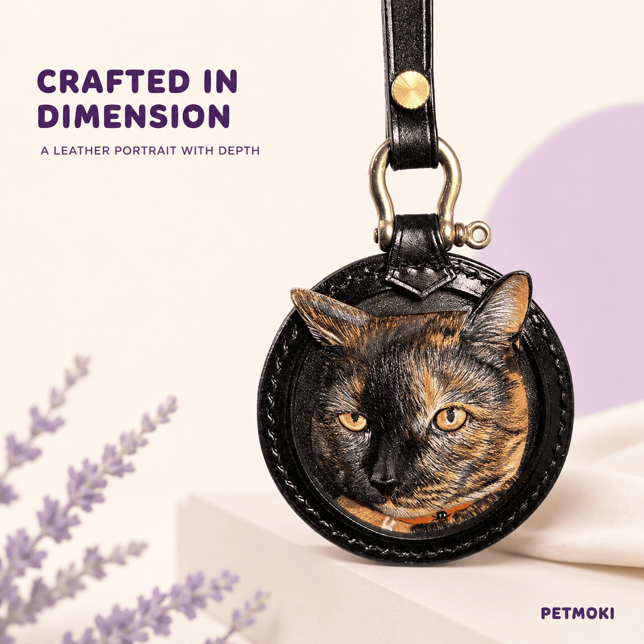 Custom Classic Round 3D Leather Pet Portrait Keepsake
