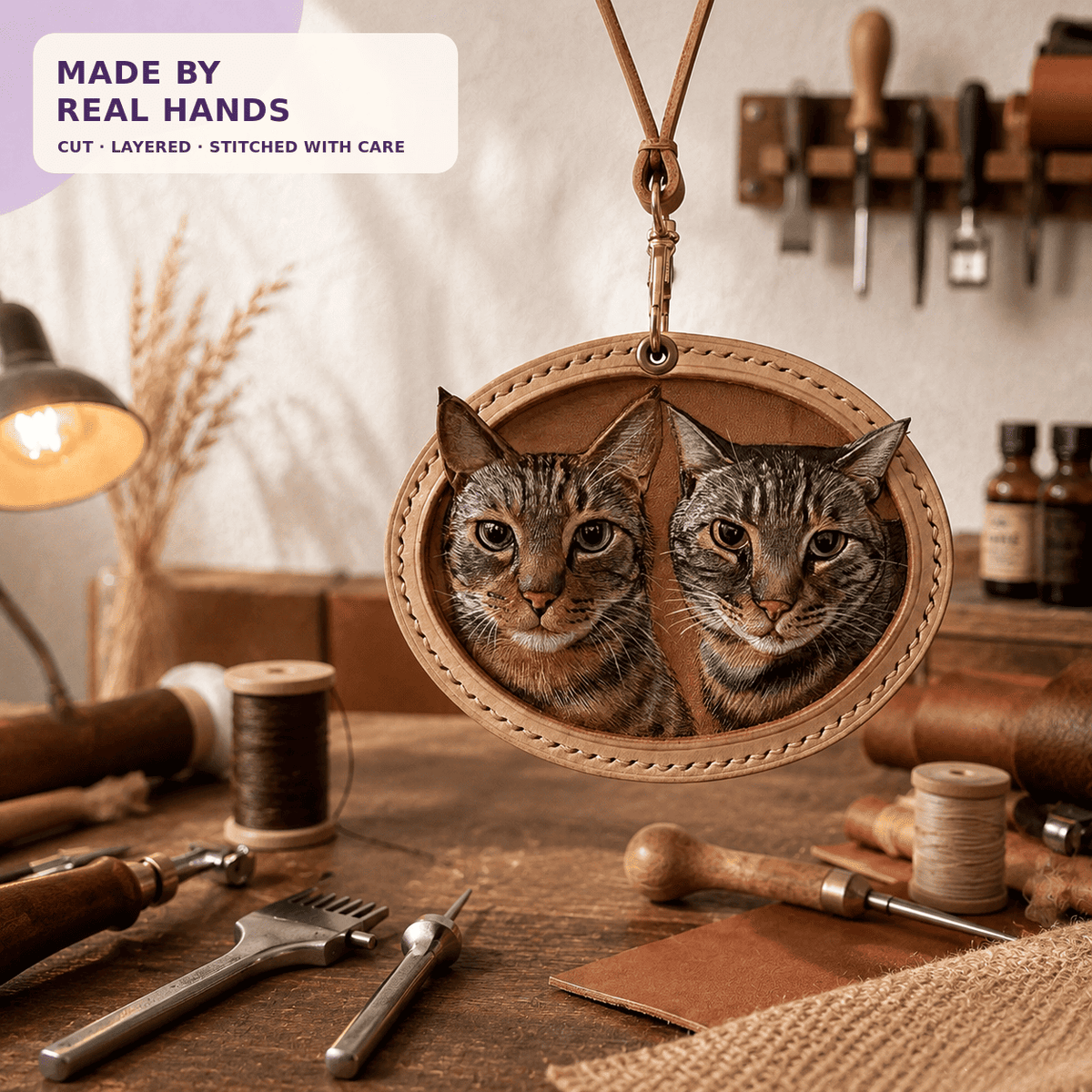 Custom Two-Pet 3D Leather Portrait Keepsake