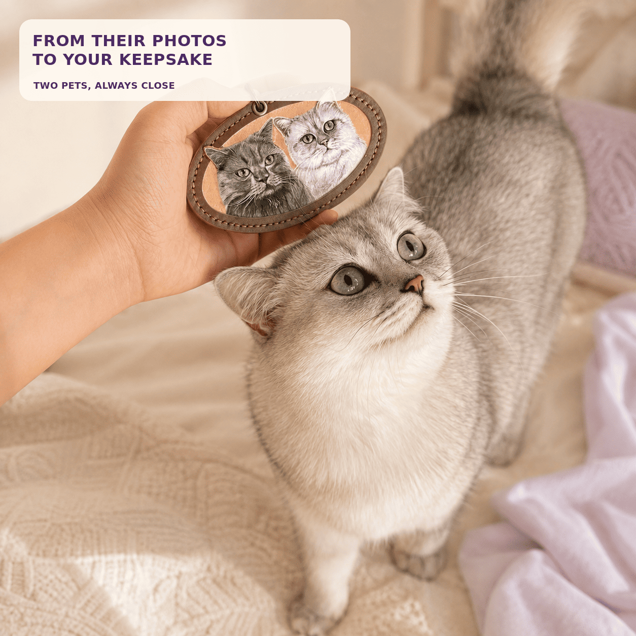 Custom Two-Pet 3D Leather Portrait Keepsake