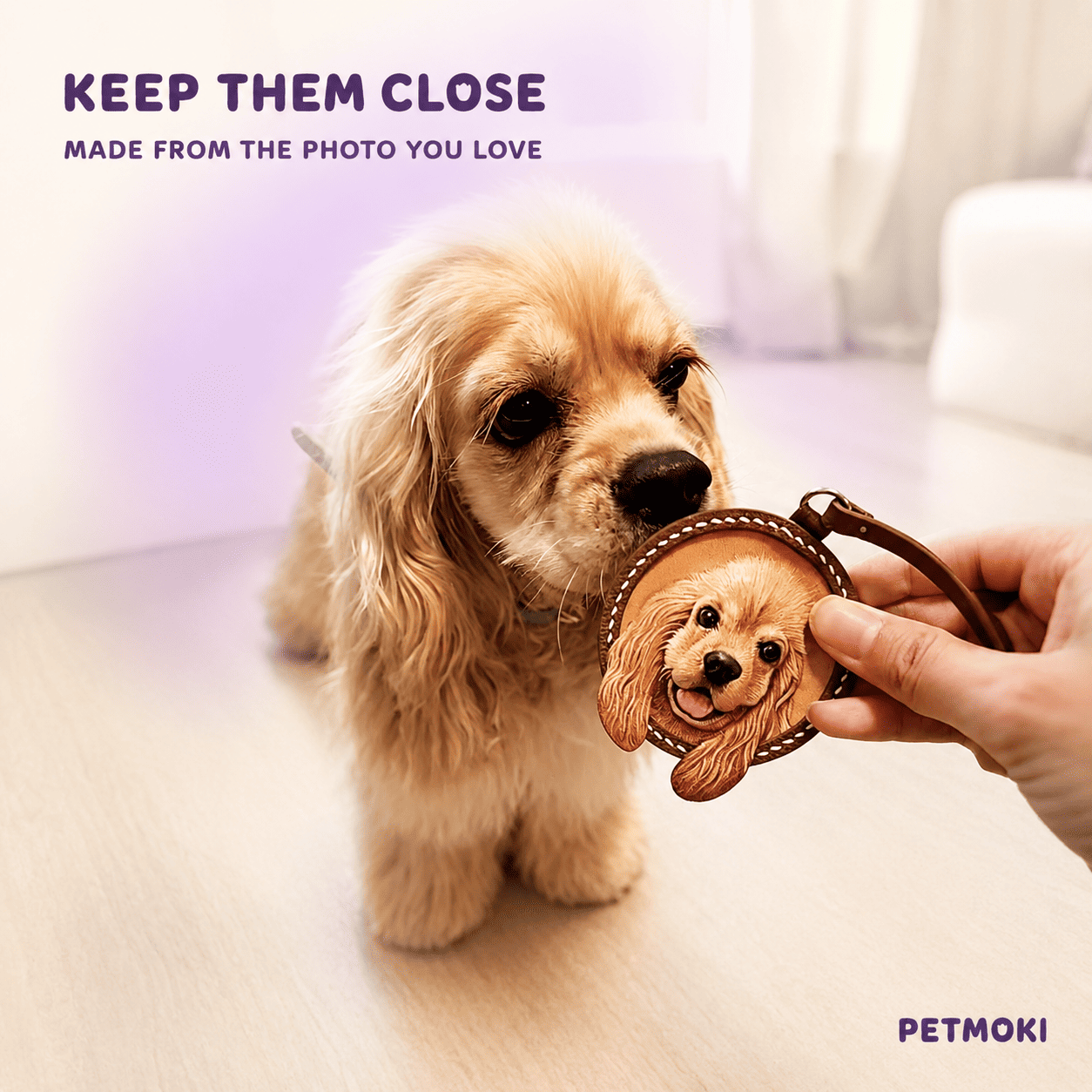 Custom Classic Round 3D Leather Pet Portrait Keepsake