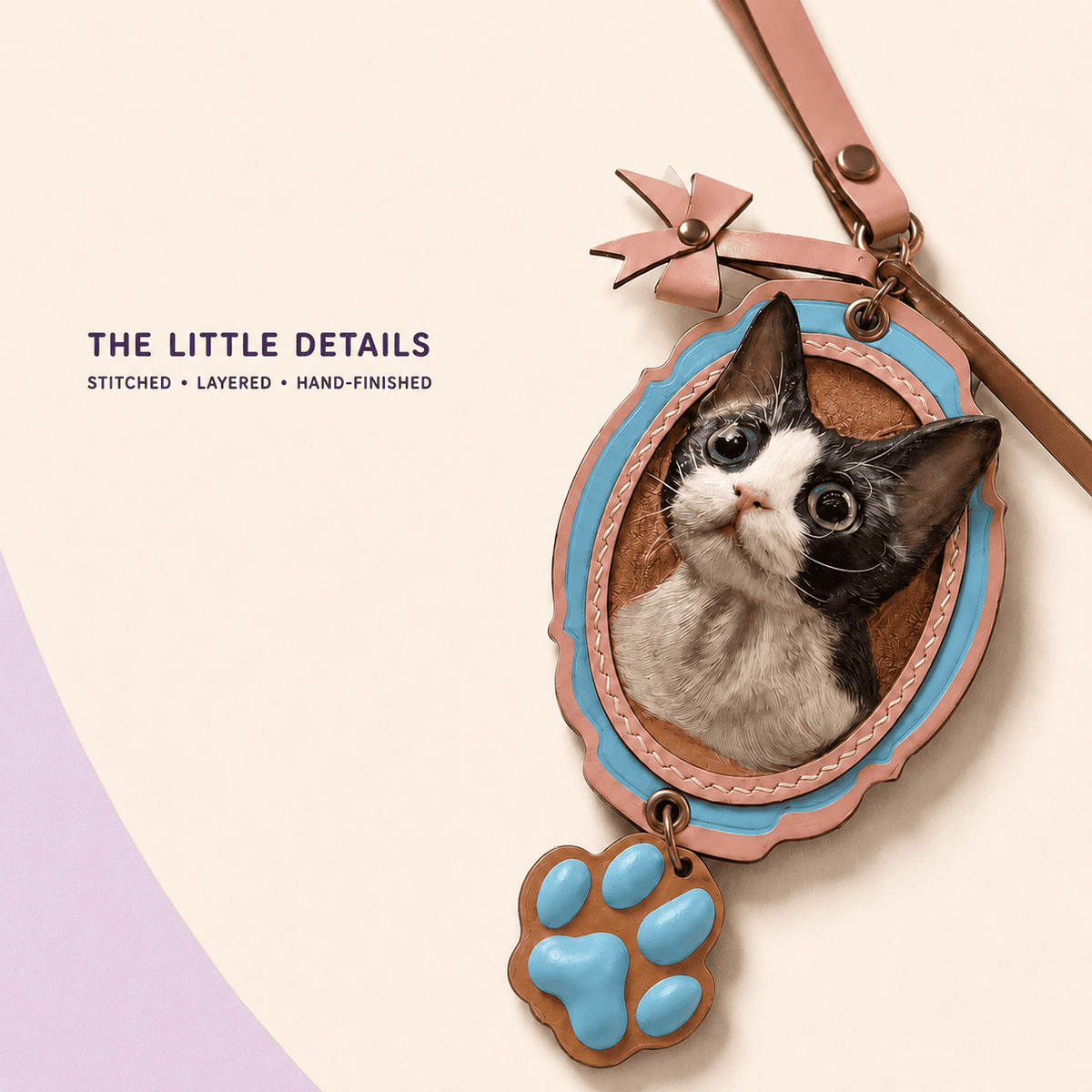 Custom Bow & Paw 3D Leather Pet Portrait Keepsake
