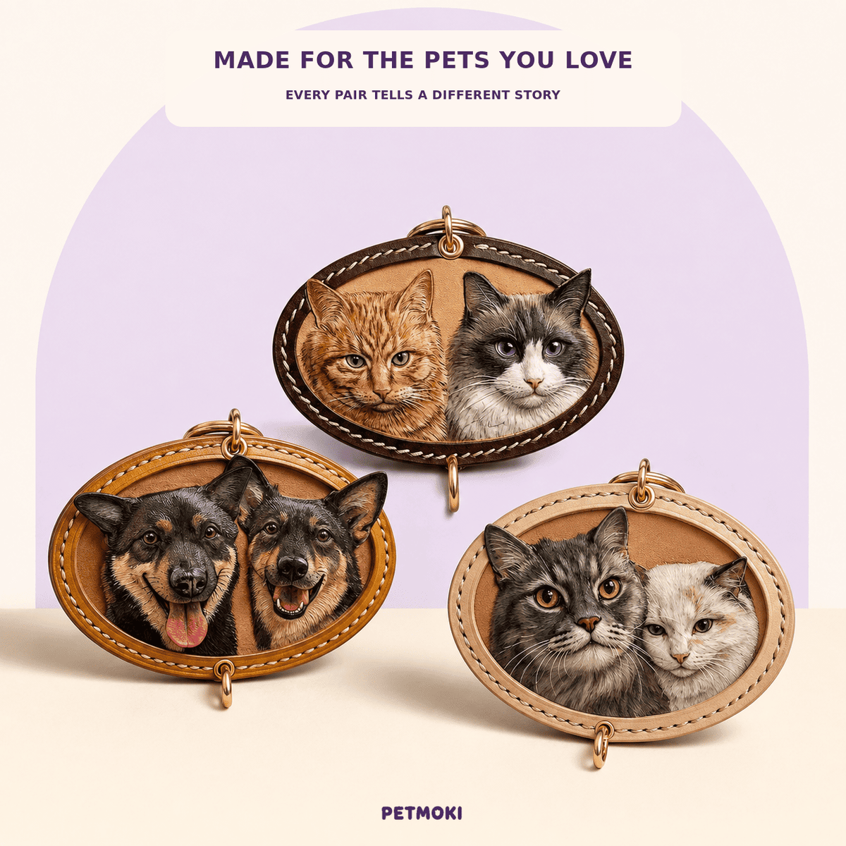 Custom Two-Pet 3D Leather Portrait Keepsake
