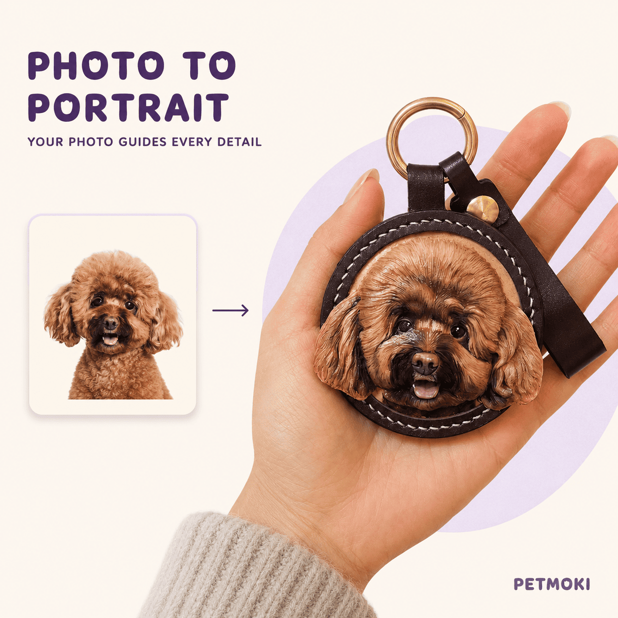 Custom Classic Round 3D Leather Pet Portrait Keepsake